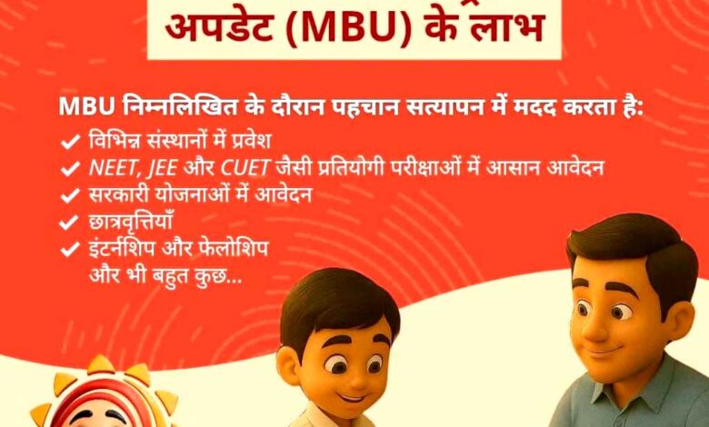 विद्यालयों में विद्यार्थियों के आधार बायोमेट्रिक अपडेट के लिए मिशन मोड अभियान